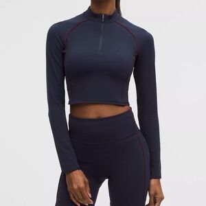 NWT Lululemon Wunder Train Cropped Long-Sleeve Half Zip - True Navy/Burgundy Bay